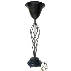 Maitland-Smith Torchiere Table Lamp Marble Bronze Patina Iron Twist Vintage 34”